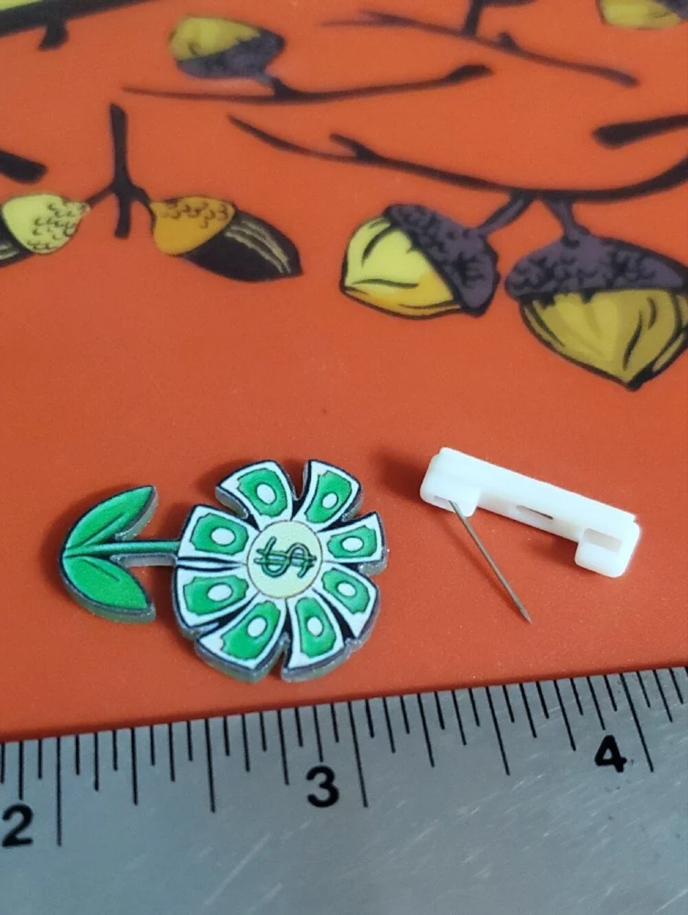 Green Money Flower Acrylic Pin
